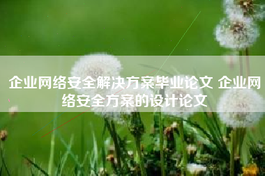 企业网络安全解决方案毕业论文 企业网络安全方案的设计论文