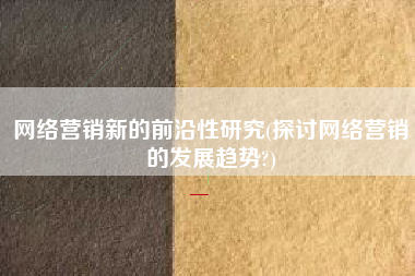 网络营销新的前沿性研究(探讨网络营销的发展趋势?)